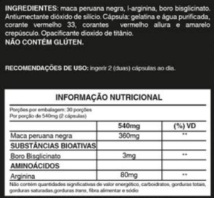 bula tabela nutricional maca peruana negra premium